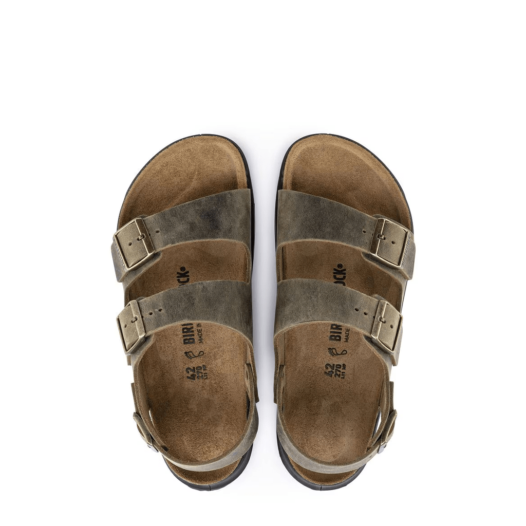 Birkenstock Milano Rugged Oiled Leather, Faded Khaki, Regular Fit - Shoetopia Footwear