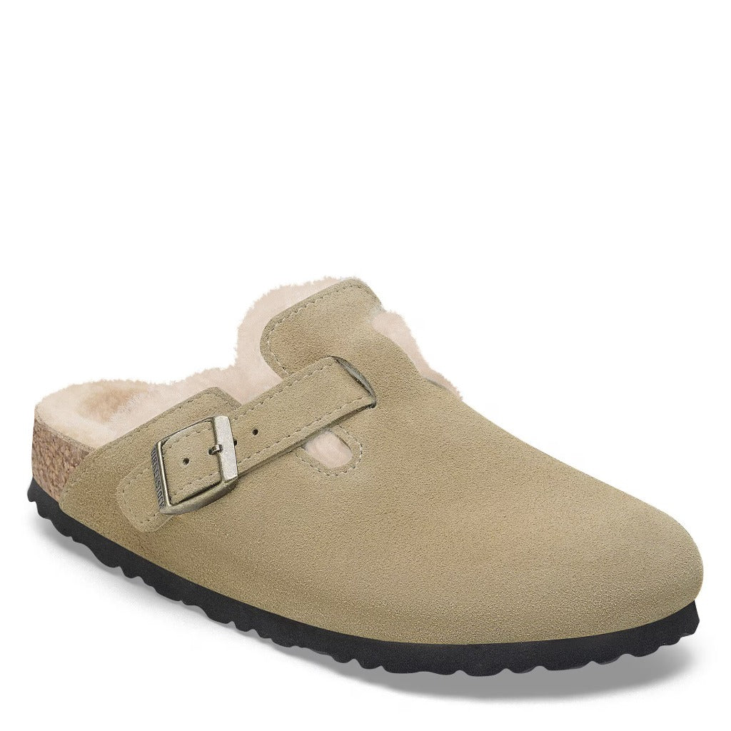 Birkenstock, Boston Shearling, Unisex, Clog, Taupe, Angled view