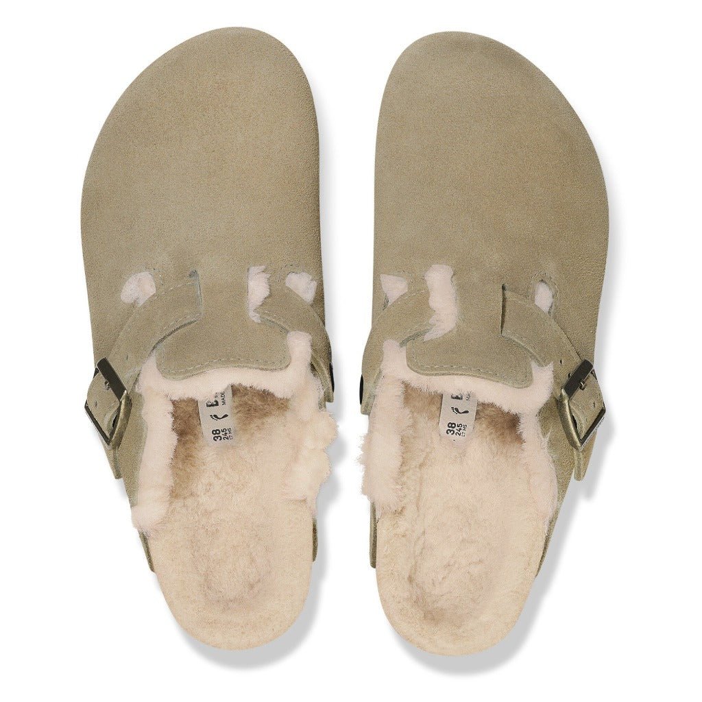 Birkenstock Boston Shearling Suede Taupe, Regular Fit - Shoetopia Footwear