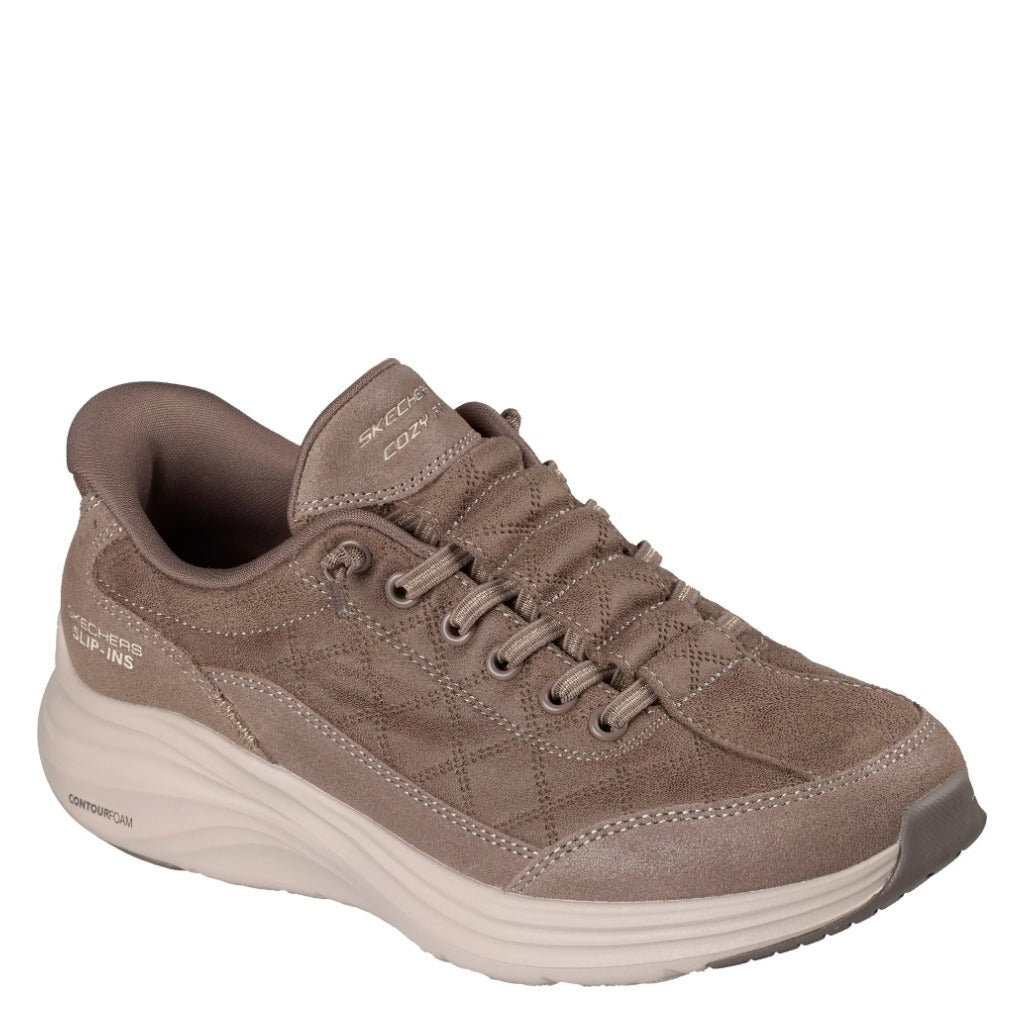 Skechers Slip-Ins Contour Foam Natural Ease Dark Taupe, Cozy Fit - Shoetopia Footwear