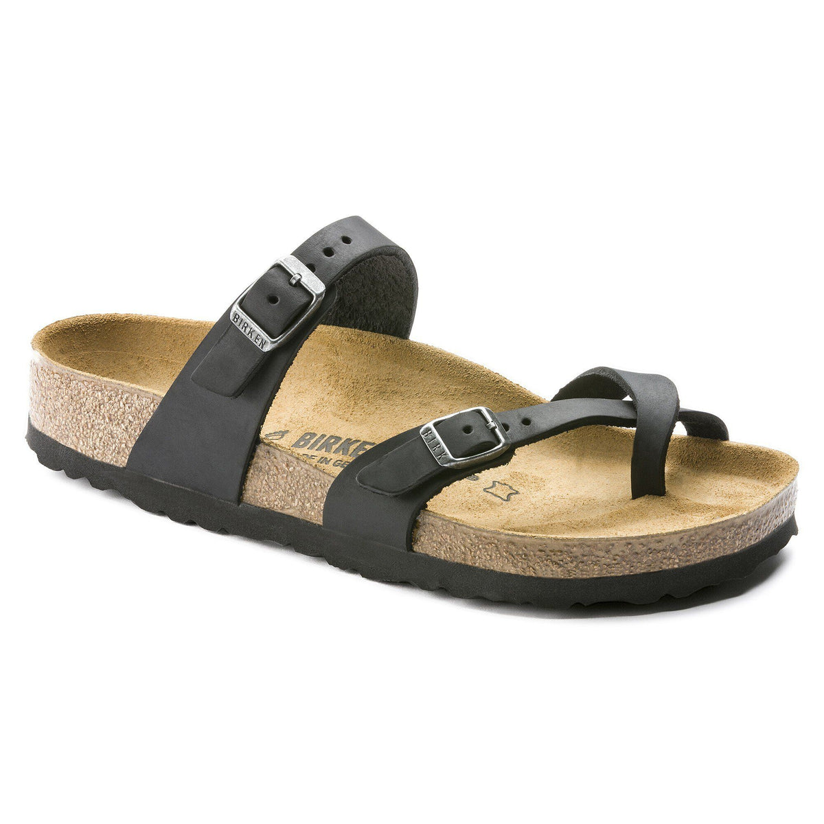 Birkenstock, Mayari Oiled Leather, Women's, Sandal, Black, Angled view