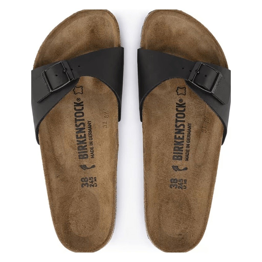 Birkenstock, Madrid Birko-Flor, Women's, Sandal, Black, Top view