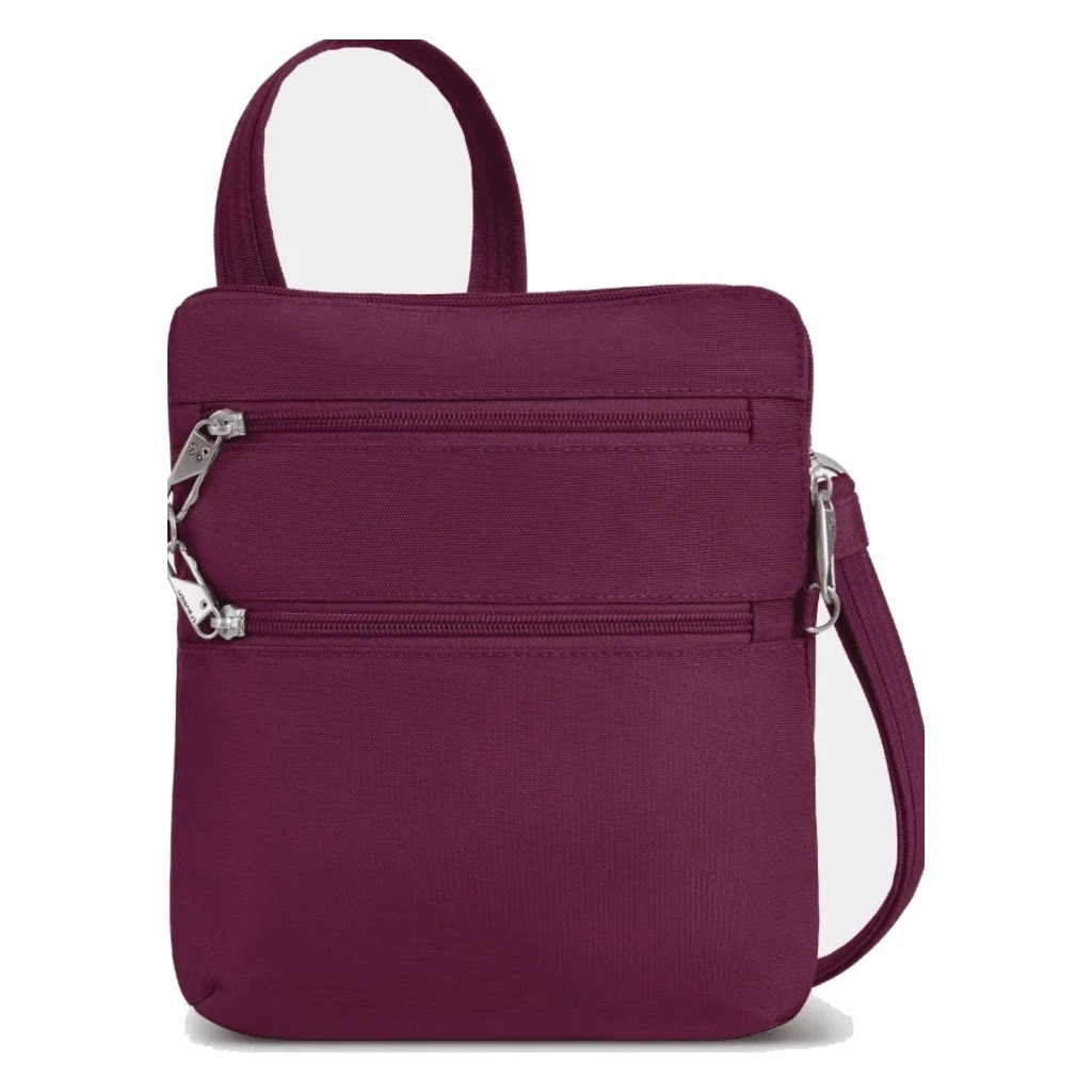 Travelon Anti-Theft Classic Slim Double Zip Crossbody - Burgundy - Shoetopia Footwear
