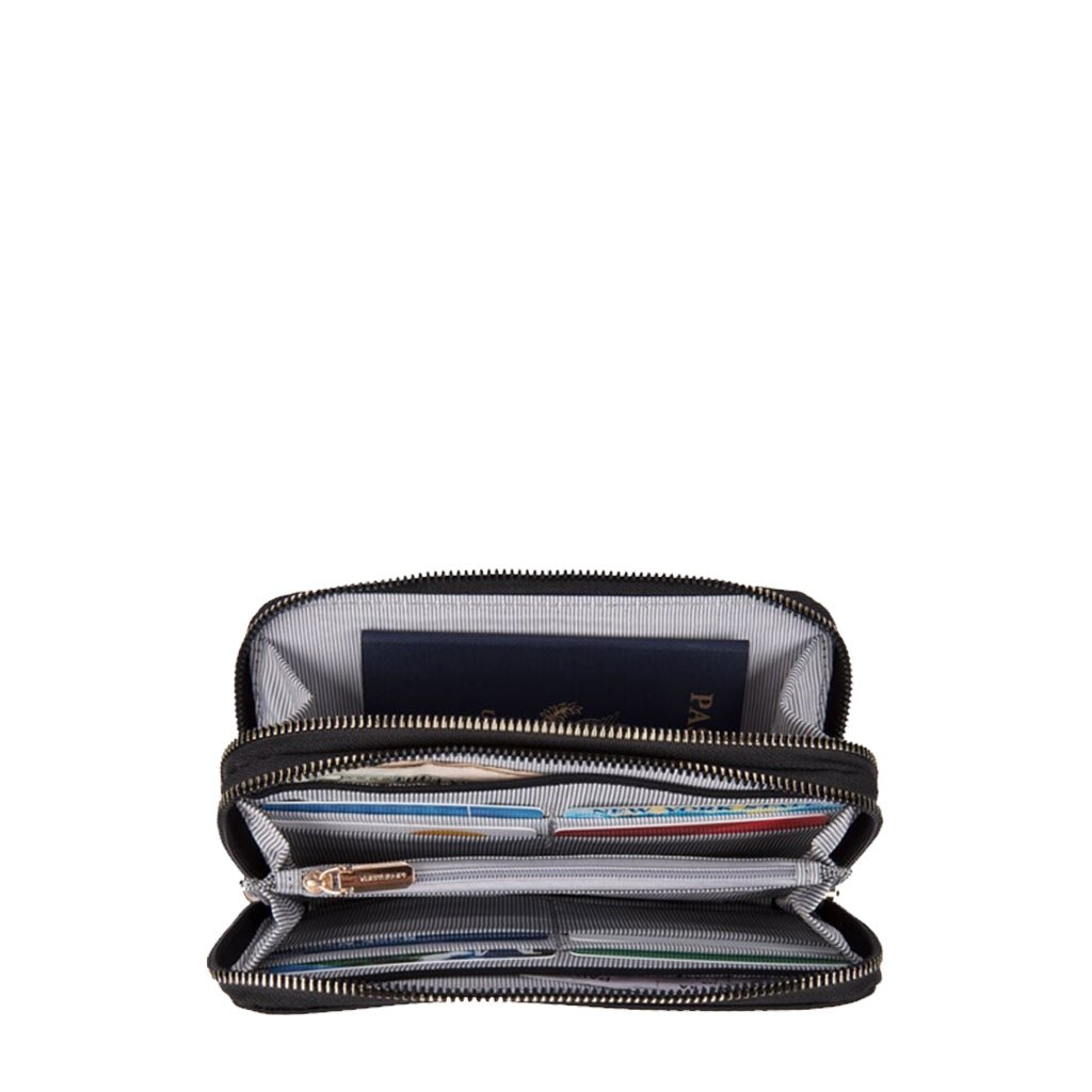 Travelon, RFID Blocking Double Zip Wallet, Women's, Wallet, Black, Side view