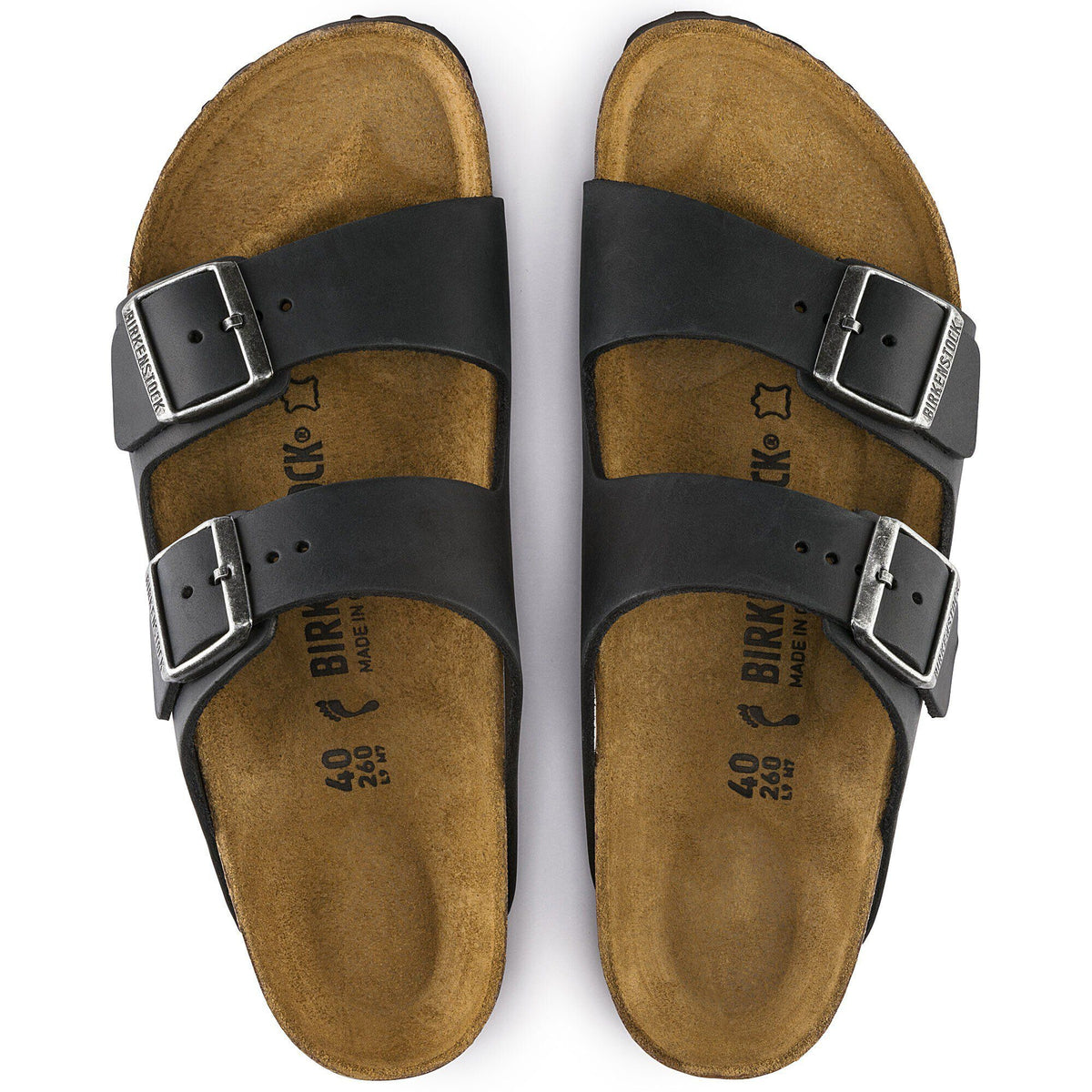 Birkenstock, Arizona Oiled Leather, Unisex, Sandal, Black, Angled view
