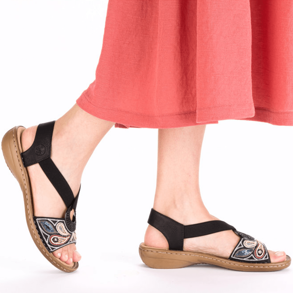 Rieker, Regina 608B4, Women's, Wedge Sandal, Black, Lifestyle image