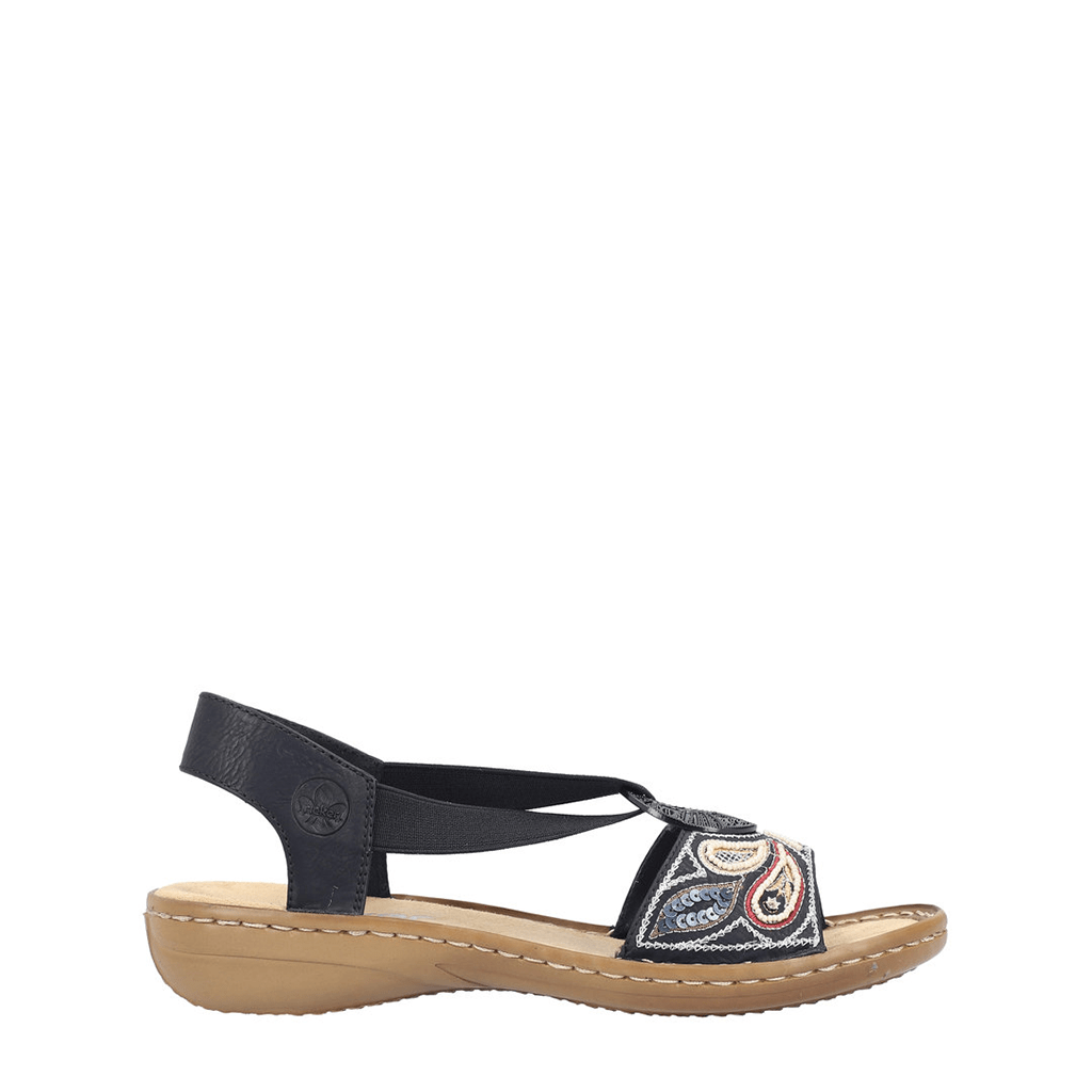 Rieker, Regina 608B4, Women's, Wedge Sandal, Black, Side view