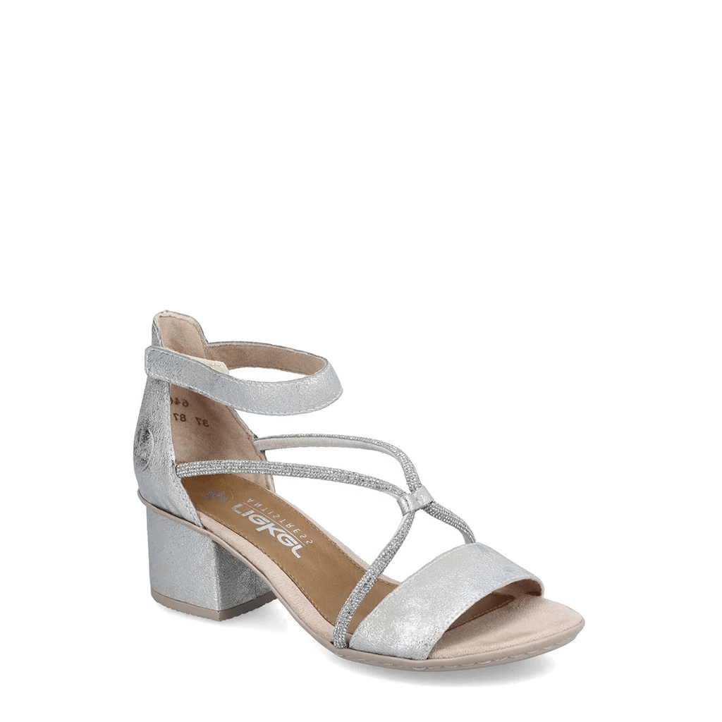 Shoetopia, Rieker, 64654-40, women’s sandal, silver, Right angle view