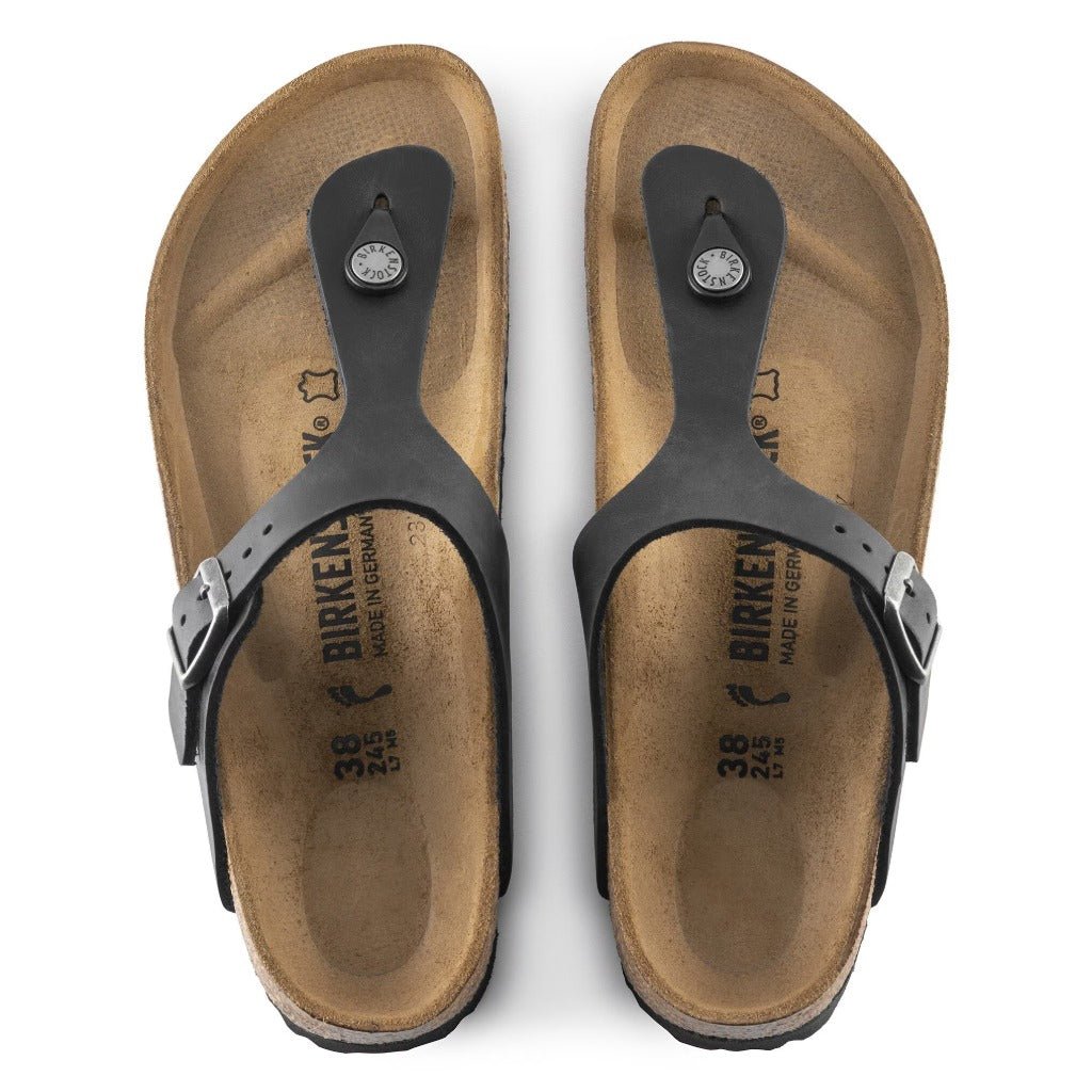 Birkenstock Gizeh Black Oiled Leather, Regular Fit - Shoetopia Footwear