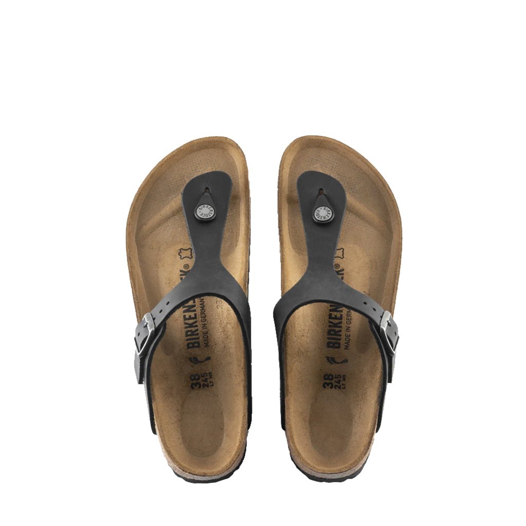 Birkenstock, Gizeh Black Oiled Leather, Women's, Sandal, Black, Top view