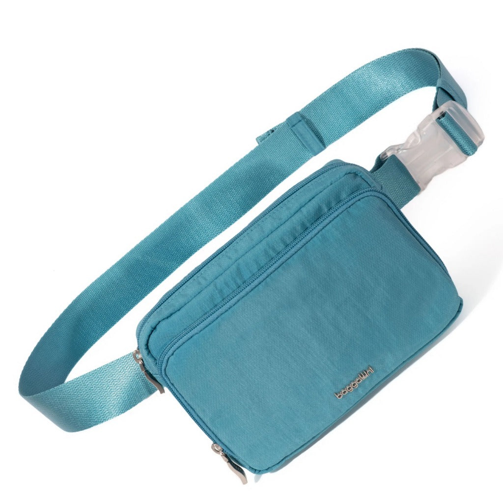 Baggallini, True Classic Belt Bag Sling, Belt Bag, Seaside Blue, Angled view