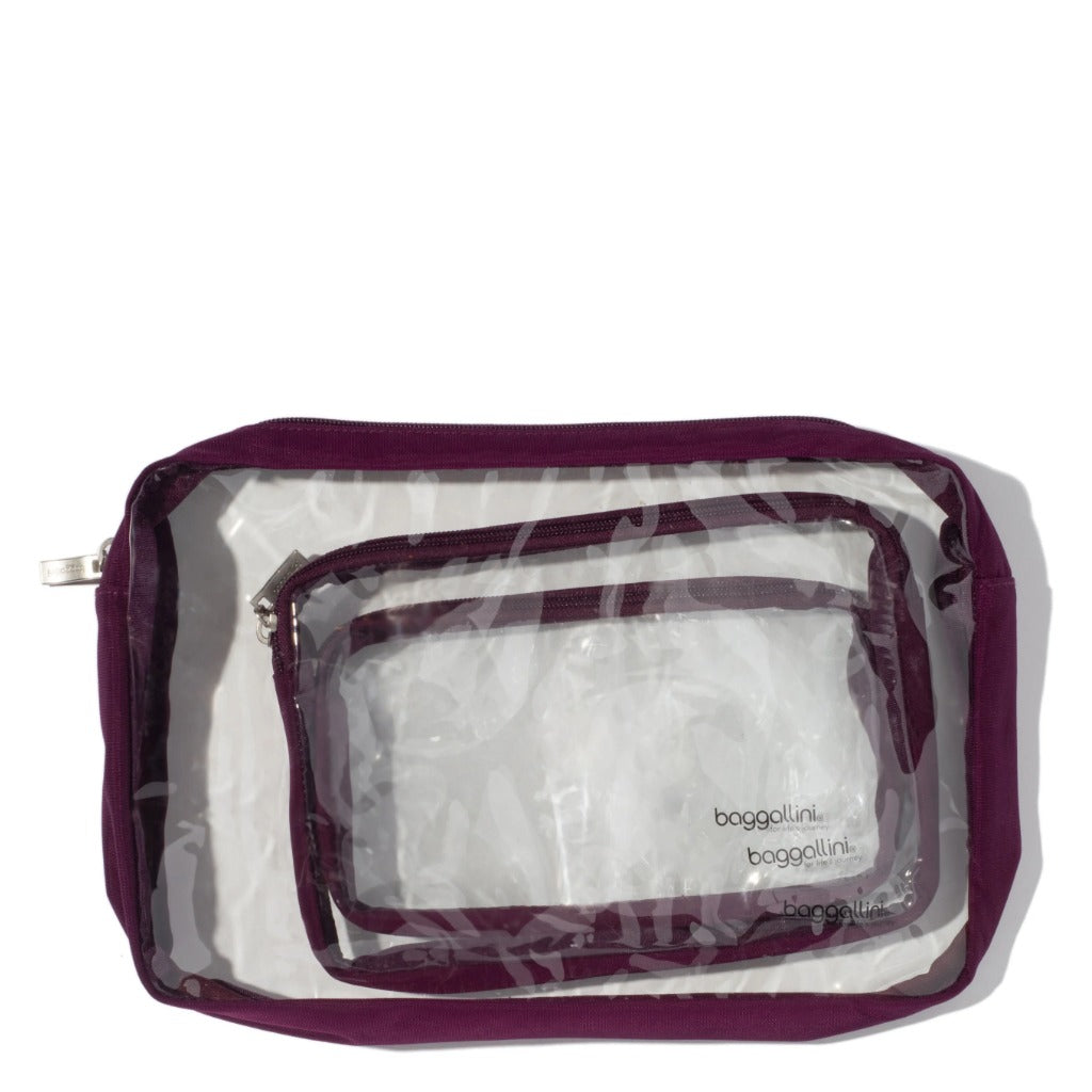Baggallini, Clear Travel Pouches, Travel Pouches, Mulberry, Angled view