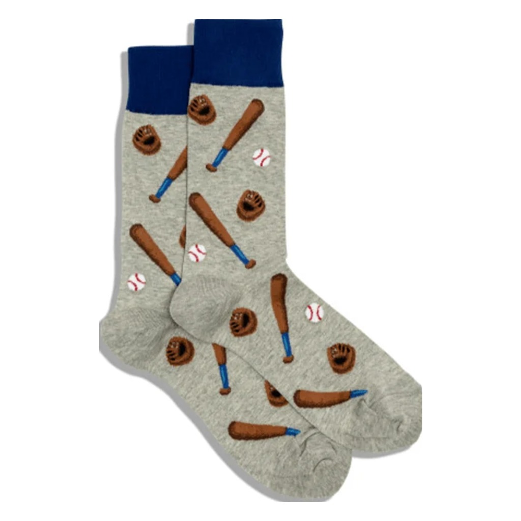Hotsox, Baseball, Men's, Crew Sock, Grey, Front view