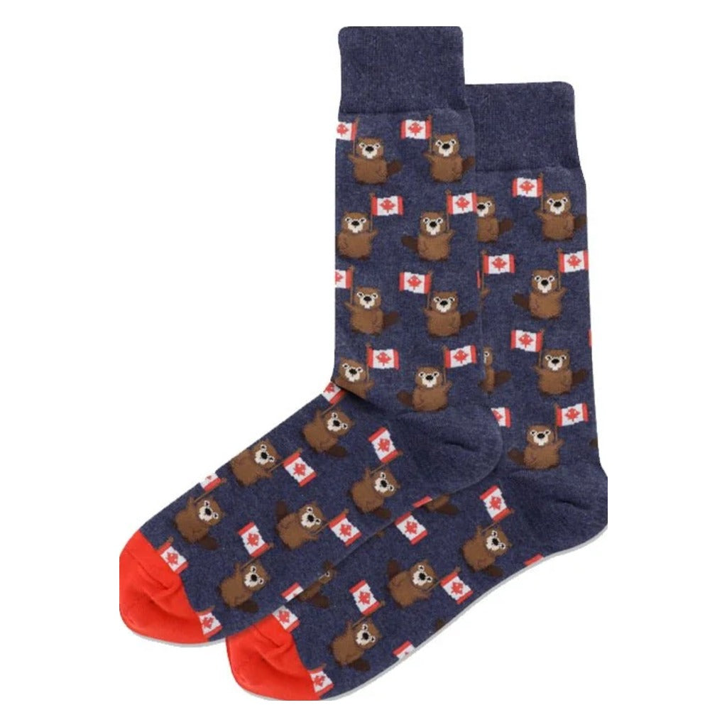 Hotsox, Canada Beavers, Men's, Crew Sock, Denim, Front view