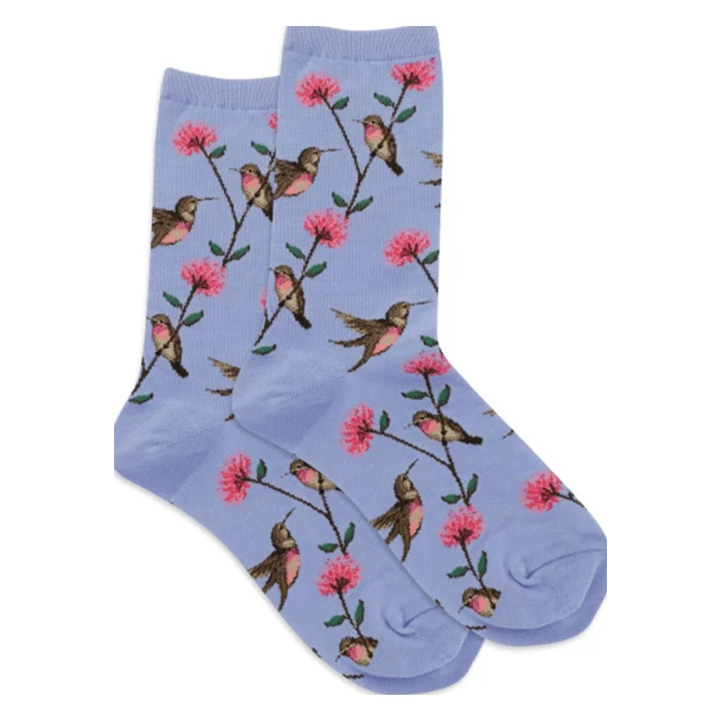 Hotsox, Hummingbirds, Women's, Crew Sock, Blue, Front view