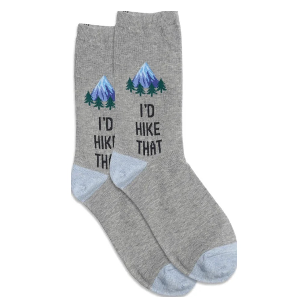 Hotsox, I'd Hike That, Women's, Crew Sock, Grey, Front view