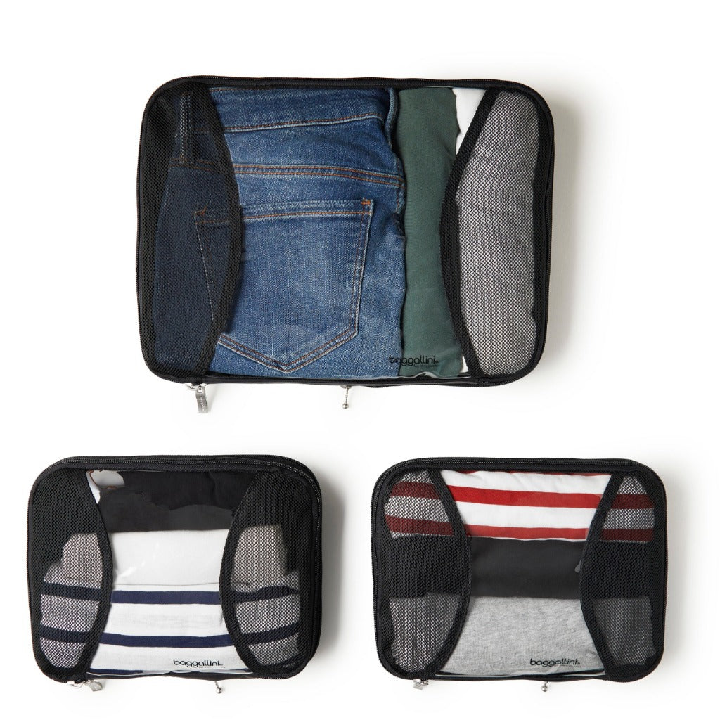 Baggallini, Compression Cube 3-Piece Set, Packing Cubes, Black, Front view