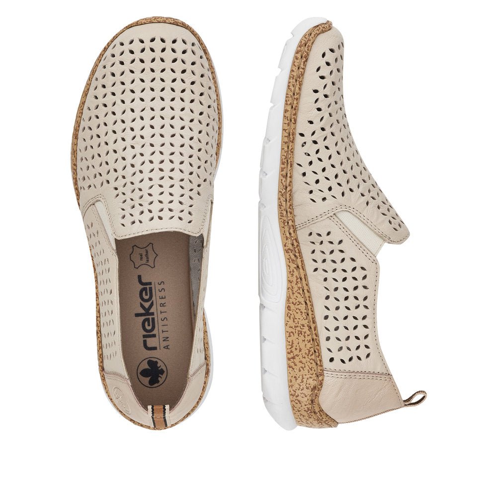 Shoetopia, Rieker, N4251-60, women’s casual slip-on shoe, beige, Pair