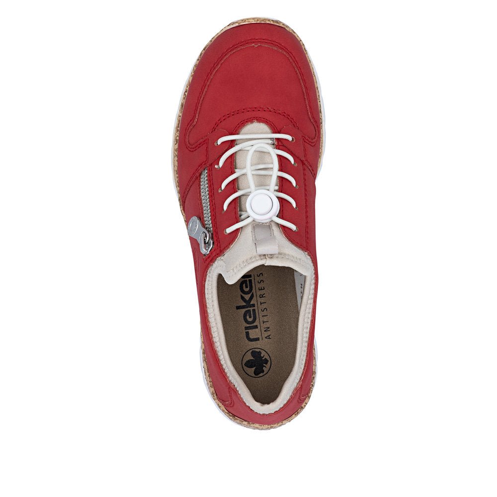 Shoetopia, Rieker, N42G0-33, women’s casual slip-on shoe, red, Top View