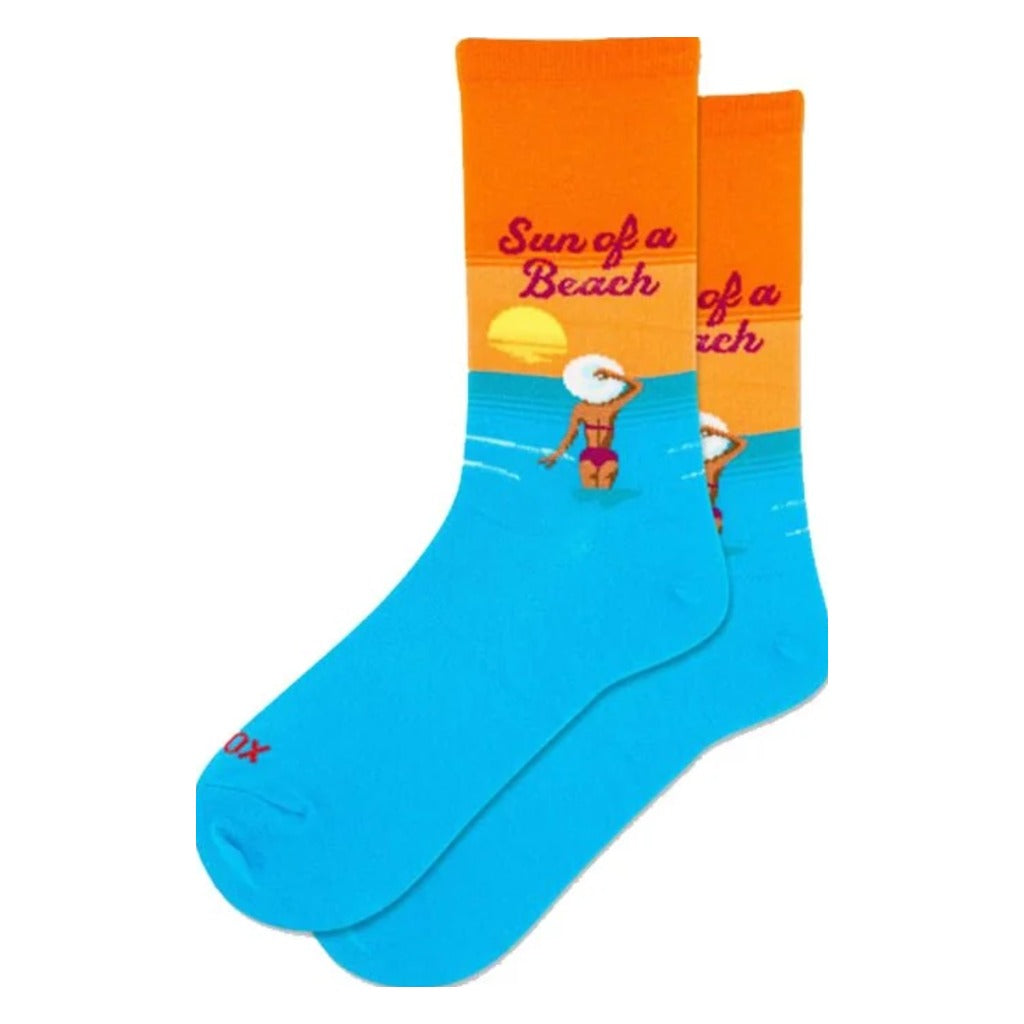 Hotsox, Sun of a Beach, Women's, Crew Sock, Blue, Front view