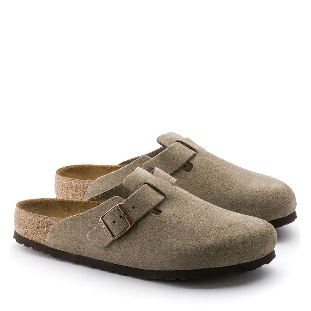 Birkenstock Boston Suede Soft Footbed Taupe, Regular Fit - Shoetopia Footwear