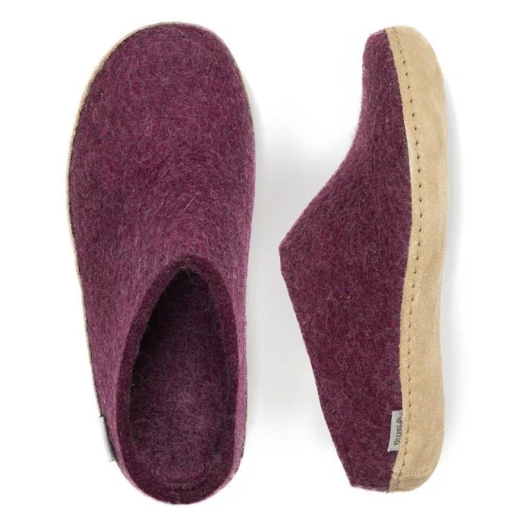 Glerups Slipper With Leather Sole - Cranberry - Shoetopia Footwear