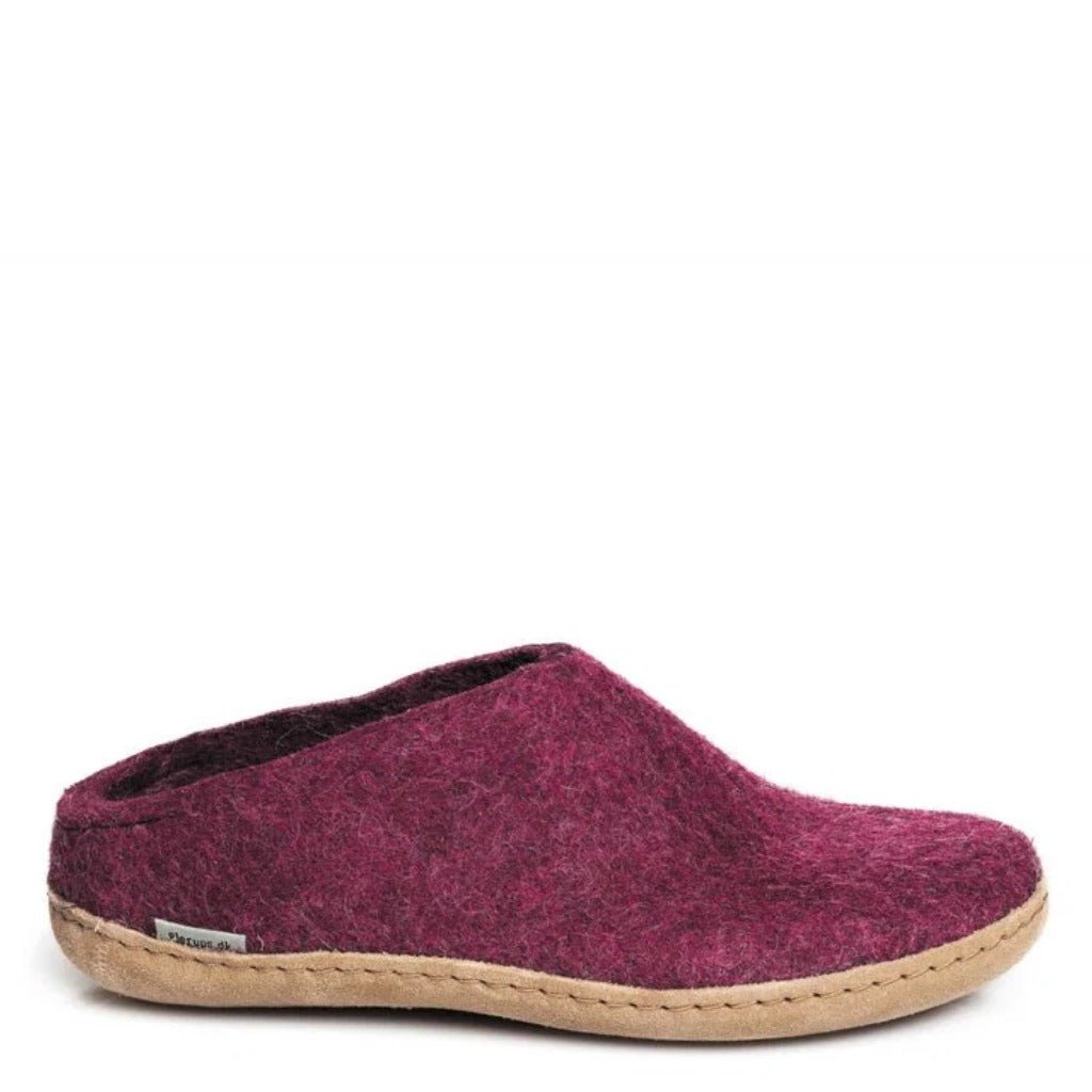 Glerups Slipper With Leather Sole - Cranberry - Shoetopia Footwear