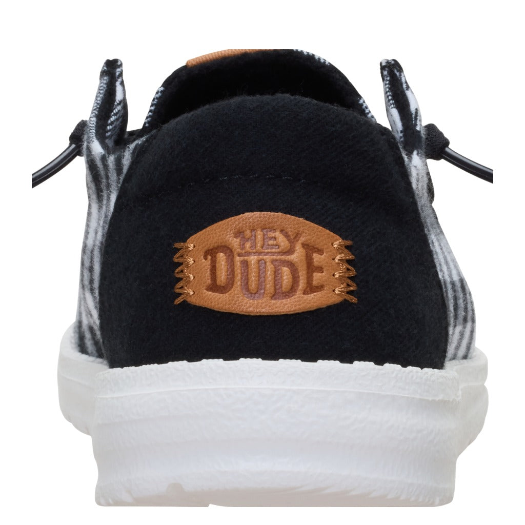 Hey Dude, Wendy Buffalo Check, Women's, Casual Shoe, Black Plaid, Rear view