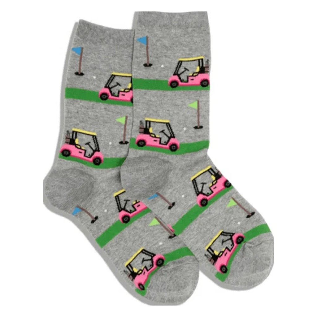 Hotsox, Golf Carts, Women's, Crew Sock, Grey, Front view