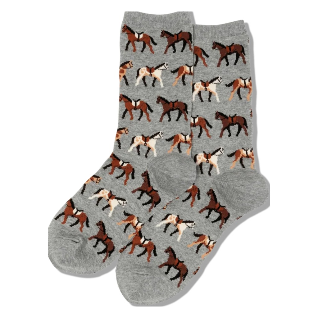 Hotsox, Horses, Women's, Crew Sock, Grey, Front view