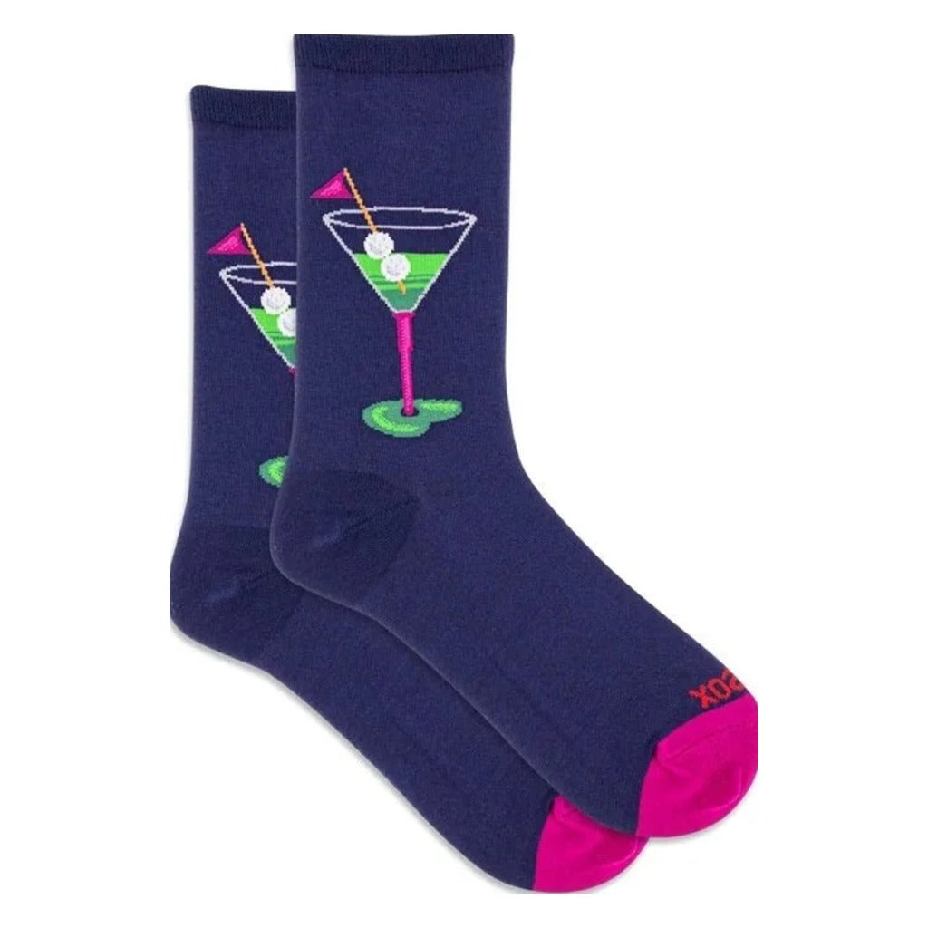 Hotsox, Martini Golf, Women's, Crew Sock, Navy, Front view