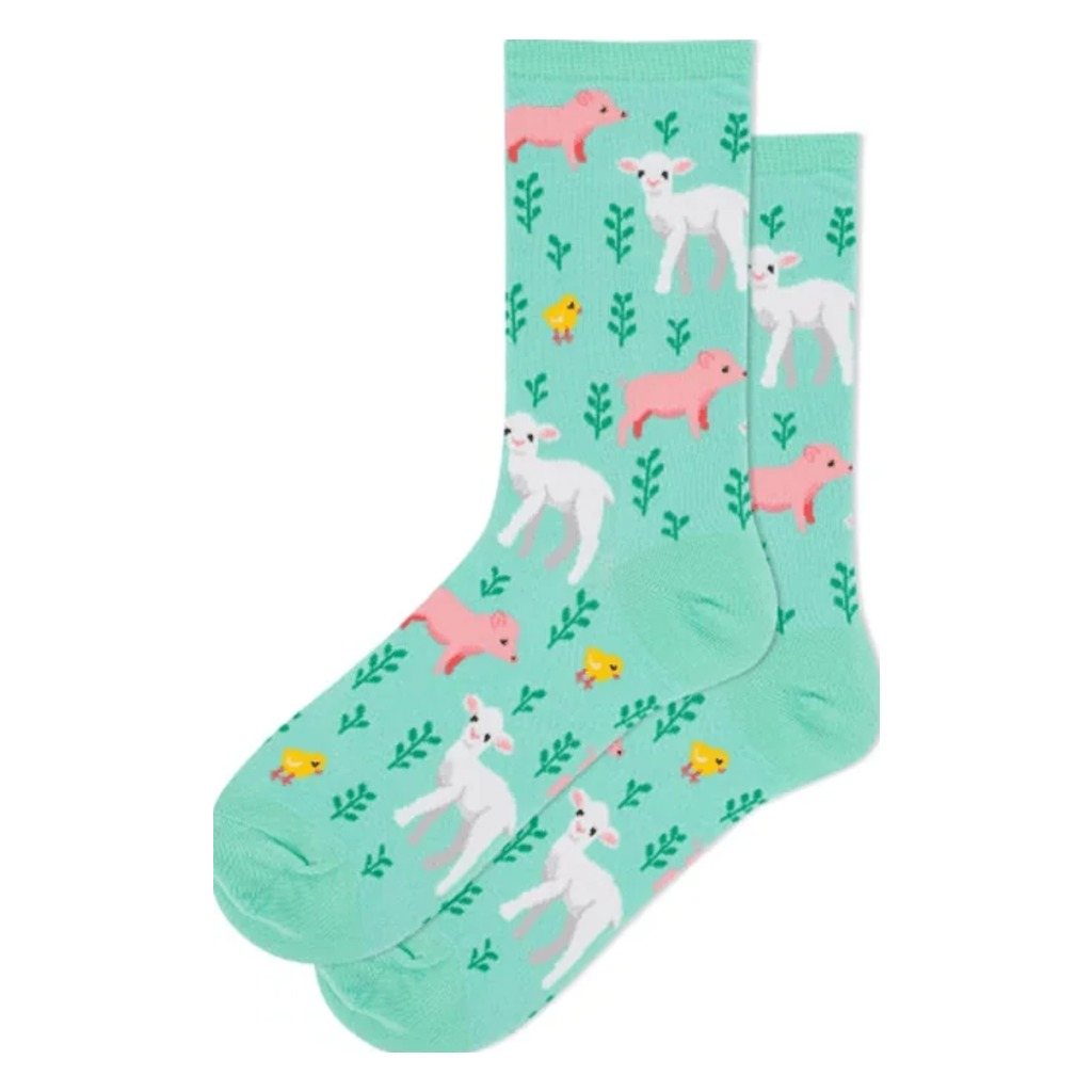 Hotsox, Piglet Lamb and Chick, Women's, Crew Sock, Mint, Front view