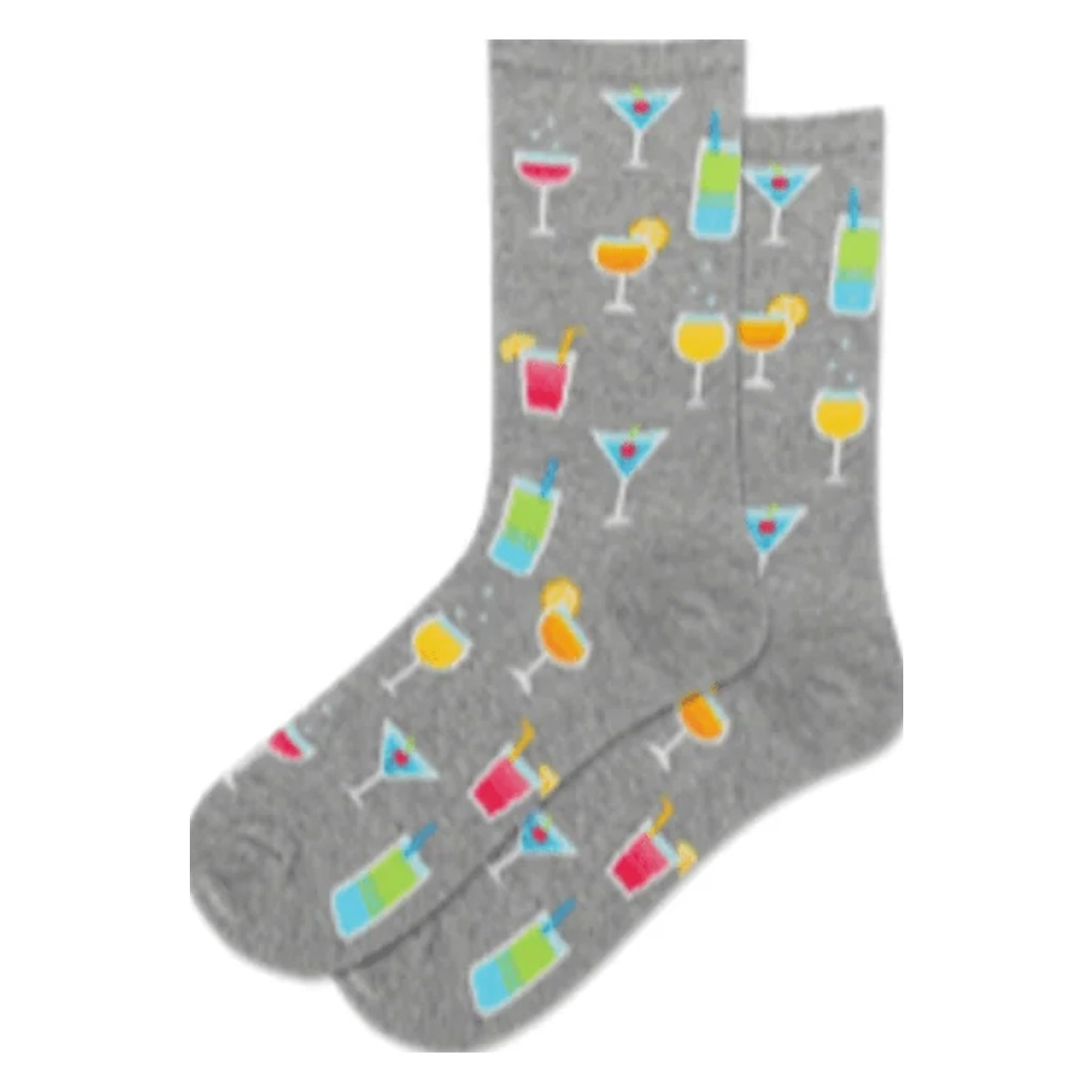 Hotsox, Summer Cocktail, Women's, Crew Sock, Grey, Front view