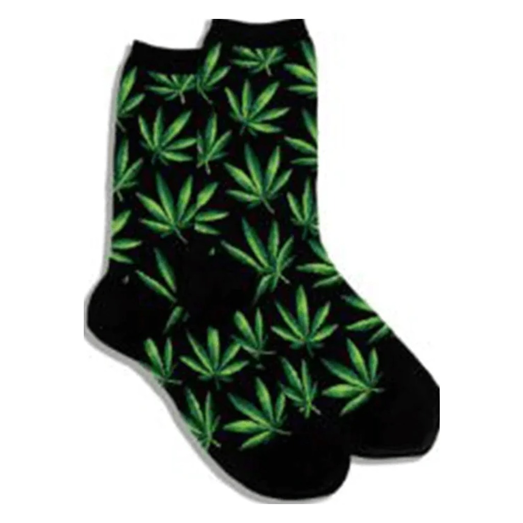 Hotsox, Weed, Women's, Crew Sock, Black, Front view