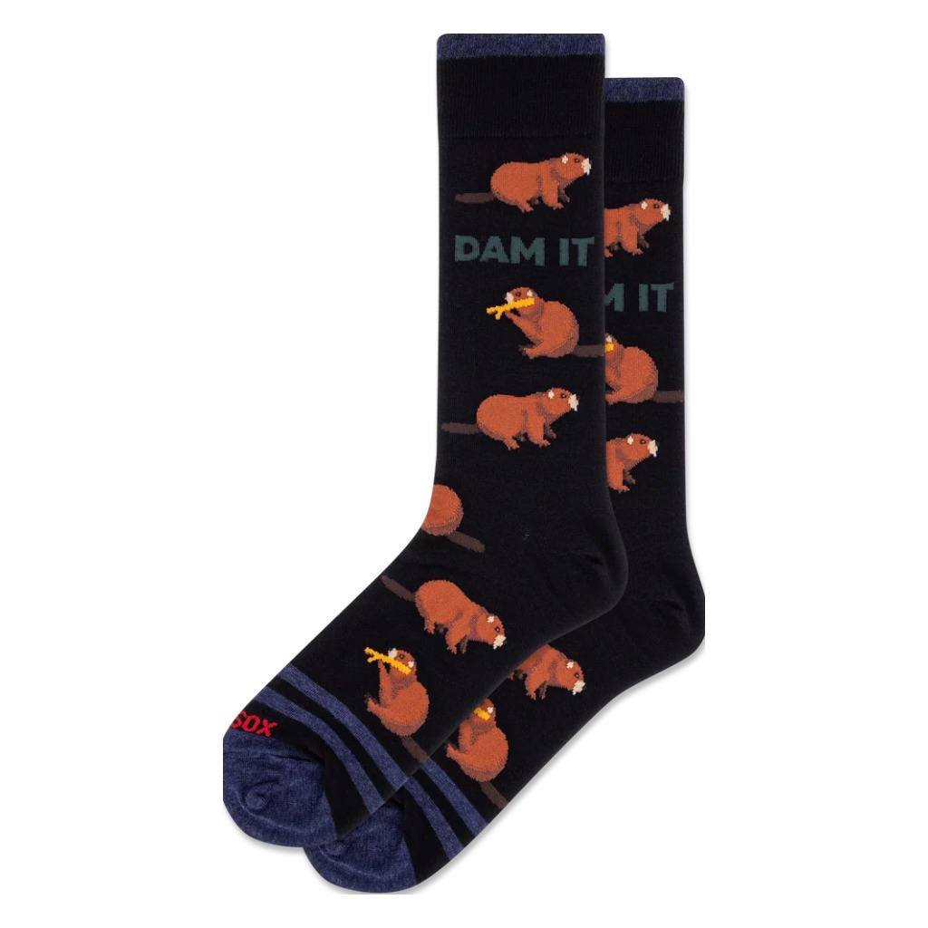 Hotsox, Dam It, Men's, Crew Sock, Black, Front view