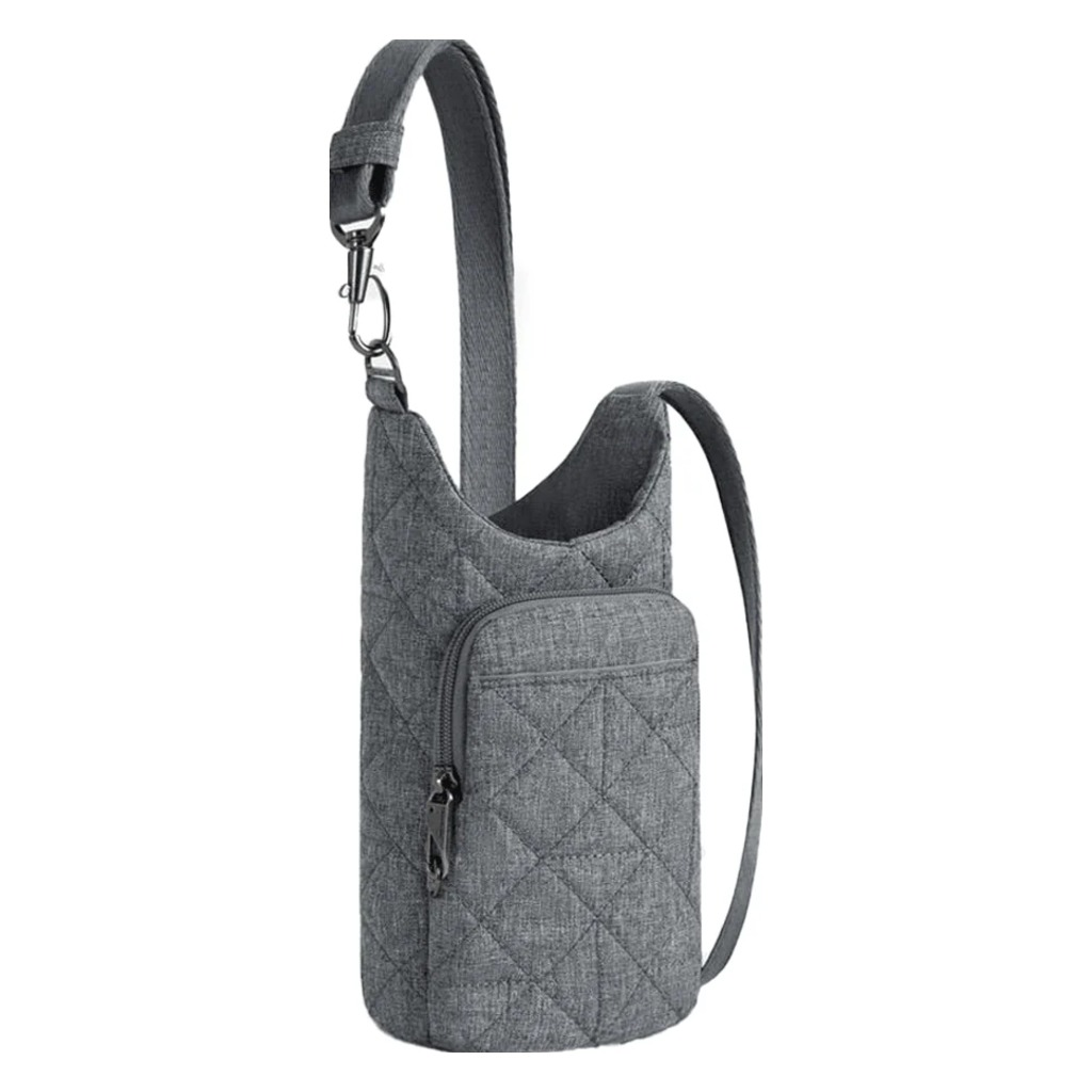 Travelon, Anti-Theft Boho Insulated Water Bottle Tote, Women's, Tote Bag, Geo Gray Heather, Front view