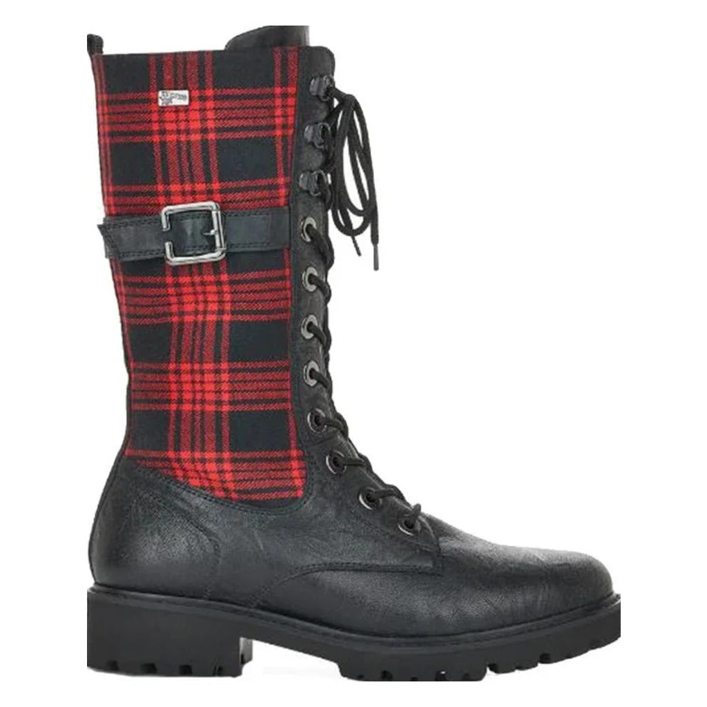 Remonte, D8674, Women's, Boot, Red and Black Plaid, Side view