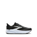 Brooks, 110493 Ghost 18, men’s neutral road running shoe, White/Black/Open Air, side view.