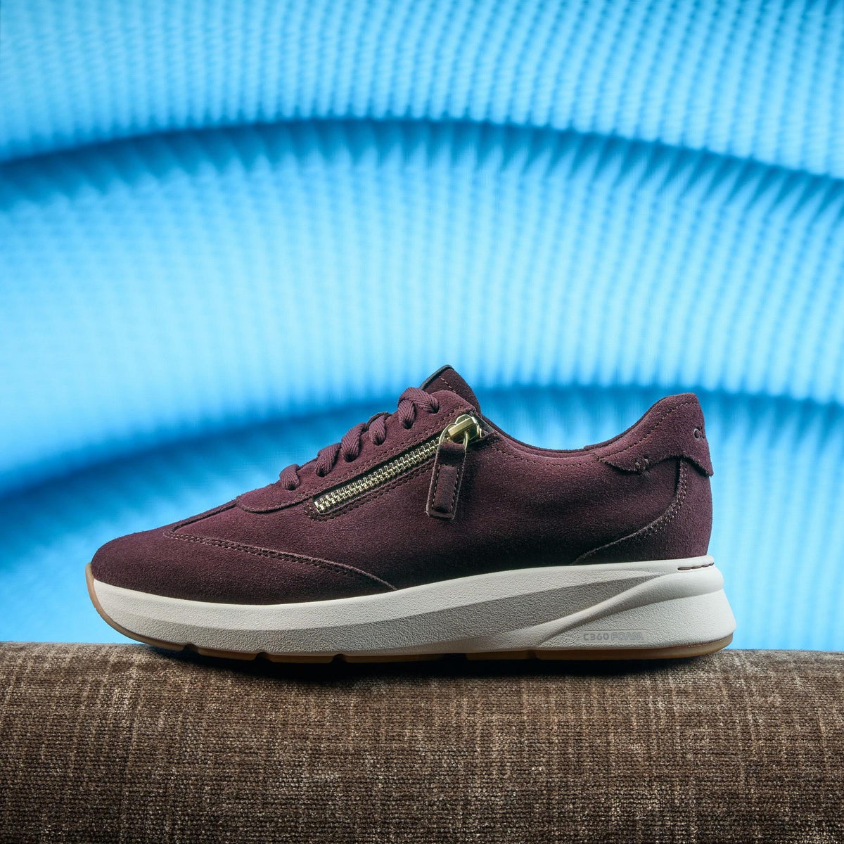 Clarks Code R Run - Red, styled lifestyle shot - Shoetopia Footwear