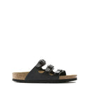 Shoetopia Footwear, Birkenstock Florida Birko-Flor, women’s three-strap sandal, black, side view