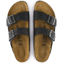 Birkenstock, Arizona Oiled Leather, Unisex, Sandal, Black, Angled view