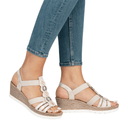 Shoetopia, Rieker 619B2 women’s sandal, women’s wedge comfort sandal, neutral tone, lifestyle image