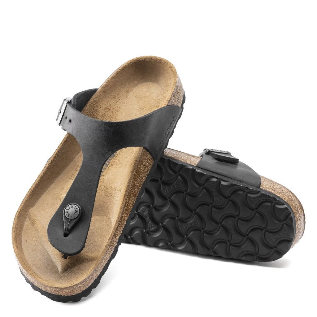 Birkenstock Gizeh Black Oiled Leather, Regular Fit - Shoetopia Footwear