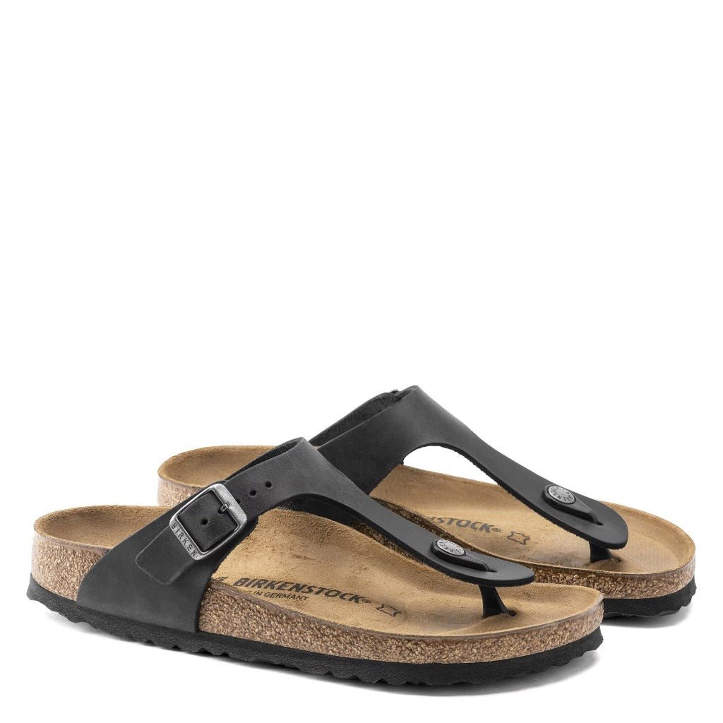 Birkenstock Gizeh Black Oiled Leather, Regular Fit - Shoetopia Footwear