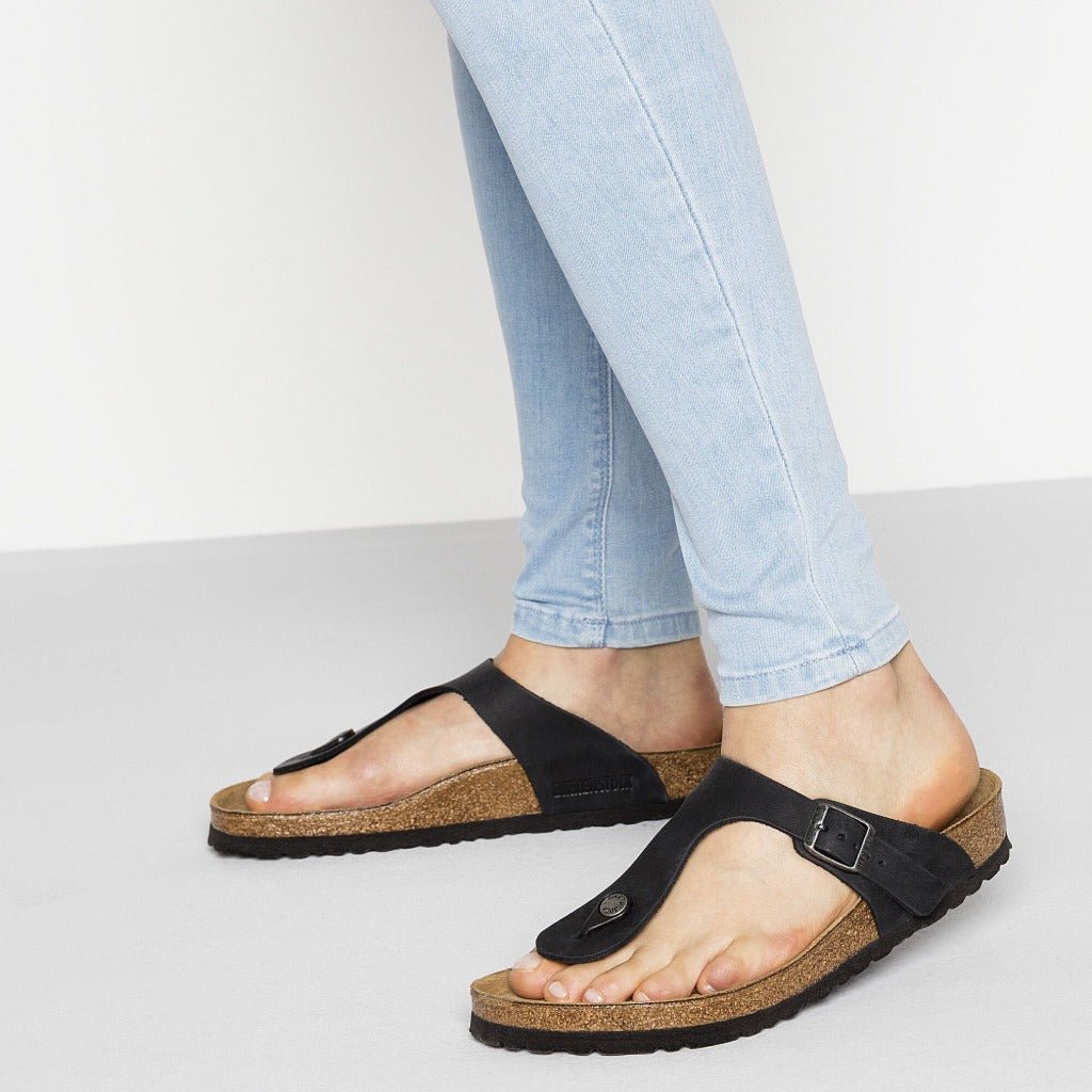 Birkenstock Gizeh Black Oiled Leather, Regular Fit - Shoetopia Footwear