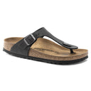 Birkenstock, Gizeh Black Oiled Leather, Women's, Sandal, Black, Angled view
