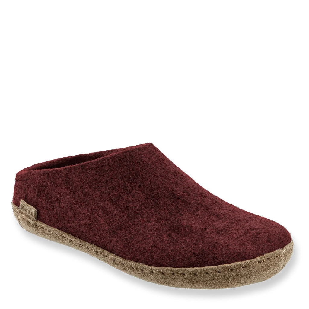 Glerups, Slip-On With Leather Sole, Unisex, Slipper, Beet, Angled view