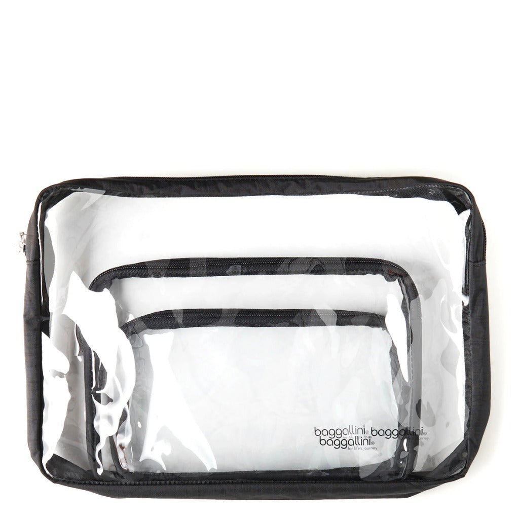 Baggallini, Clear Travel Pouches, Travel Pouches, Black, Angled view