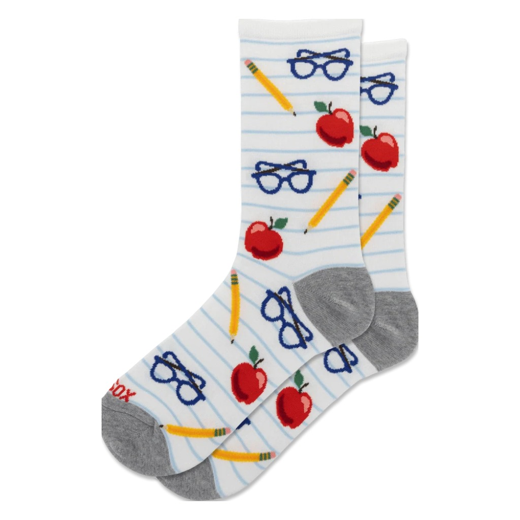 Hotsox, Teacher, Women's, Crew Sock, White, Front view