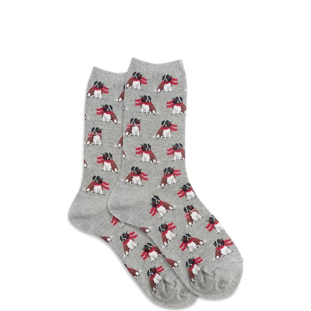 Hotsox, Holiday Dog, Women's, Crew Sock, Grey, Front view